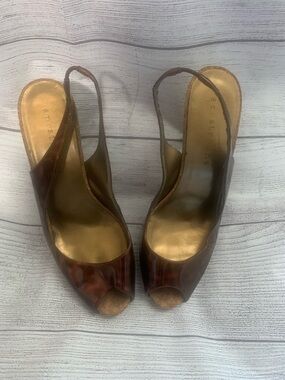 APOSTROPHE Mariella Brown Tortoiseshell Peep-Toe Slingback High Heels